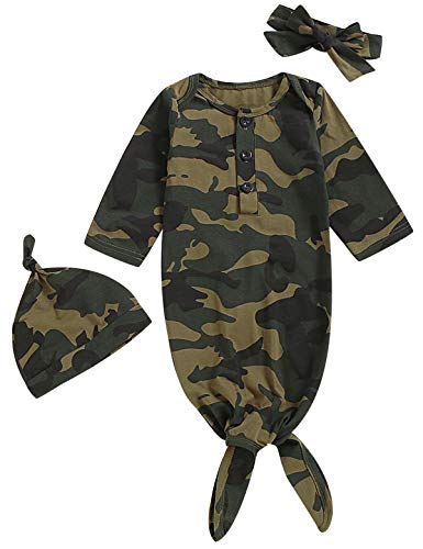 Dramiposs Newborn Boys Girls Solid Color Nightgowns Infant Long Sleeve Outfit Funny Sleeper (Camouflage,0-3 Months)