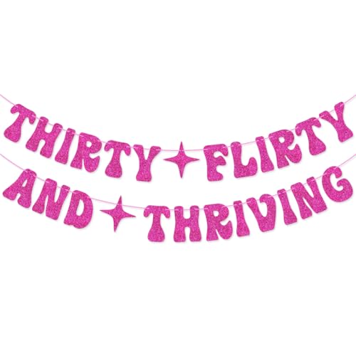 Hot Pink Thirty Flirty And Thriving Banner Talk Thirty to Me Banner for Womens 30th Birthday Party Decorations