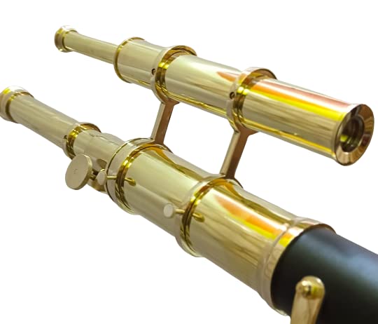 Maritime Telescope Wooden Tripod Stand Harbor Master Shiny Brass Double Barrel Telescope