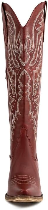 Atuelang Western Cowboy Boots for Women Knee High Wide Calf Lace Up Embroidered Cowgirl Boots - Image 4