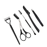 5-Teiliges Set, Zusammenklappbarer Augenbrauentrimmer, Wimperntrenner, Kammschere, Augenbrauen- Und Spulenbürste, Wimpernkammbürste Für Damen-Kosmetikwerkzeuge, Schwarz