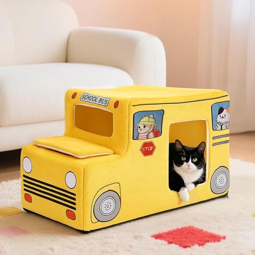 School Bus Cat Bed for Kittens & Small Dogs - Washable & Cozy - Image 3