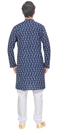 Image of Studio Shringaar Men's Cotton Relaxed Fit Block Printed Knee Length Regular Kurta (M121)