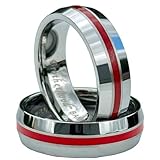 Thin Red Line Ring For Men - Firefighter Rings For Men - Red Tungsten Ring - Firefighter Gifts For Him - Mens Wedding Bands Tungsten - Red Rings for Men - Firefighter Wedding Band - Red and Black Ring (Size:8 7mm)