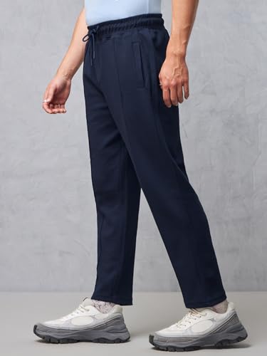 Image of Bewakoof Men's Solid Regular Fit Cotton Blend Track Pants