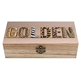 Jubonexis Luxury Word - Caja de almacenamiento de madera dorada con texturas de cebra de leopardo con tapa con bisagras y cierre frontal, caja de recuerdo grande