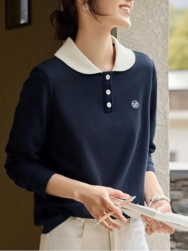 Image of Women's Polo T-Shirt | Long Sleeve Casual T-Shirt | Soft Comfortable Korean Style Trendy Top for Women