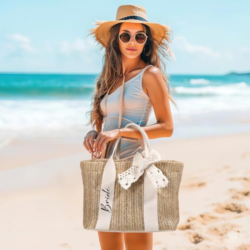 Bolso Tote para Novia de Paja Tejida a Mano miniatura 2