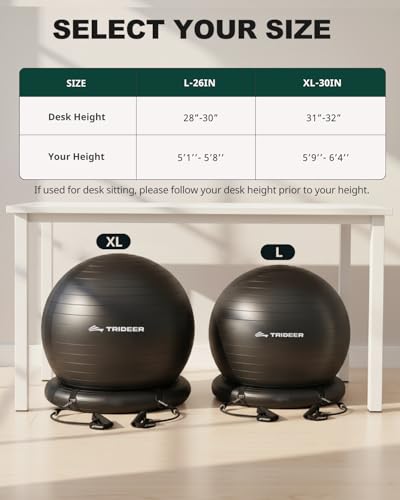 Image of Trideer Exercise Ball Chair with Base & Resistance Bands for Home Gym, Stability Ball Seat for Core Workout and Back Support