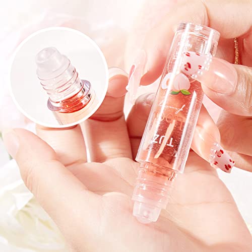 Yibaby Moisturizing Lip Oil 4Pcs Transparent Roll-On Lip Oil Set Plumping Lip Oil Peach Strawberry Orange Grape Fruit Flavor Hydrating Lip Oil Set For Lip Care #TOP2