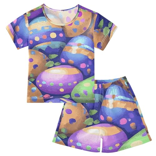 Summer Pajama Set Easter Spotted Eggs Pattern, Short Sleeve Sleepwear Nightwear
