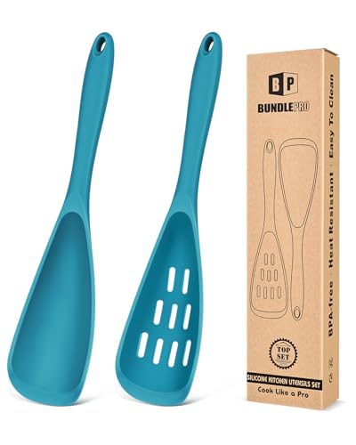 Pack of 2 Cooking Spoons for Non Stick Cookware, Multifunction Spatula Spoon BPA-Free, One-Piece Design, Suitable for Scooping, Scraping, Serving and Mixing(BLUE)