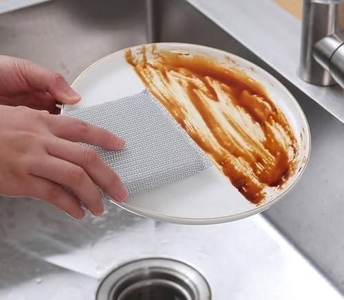 Image of Kitchen Scrubber with Sponge - Pack of 4 | Scratch-Proof Dishwashing Sponge for Utensils | Steel Wire Non-Scratch Scrubber for All Cookware, Appliances & Surfaces