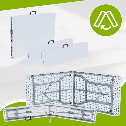 VERDELOOK Brauereibank Klappbar – 183 Cm, Stahlgestell & HDPE-Platte Mit Rattan-Optik, Weiß, Leicht Zu Transportieren