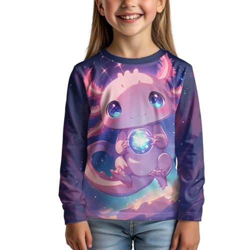 Image of Girls Cartoon Print Long Sleeve Graphic Tee Casual Crew Neck T-Shirts for 3-16 Years Little Girls
