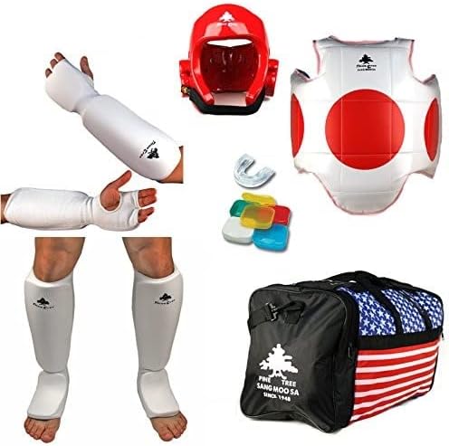 Pine Tree Juego completo de equipo de combate de artes marciales de tela con bolsa, casco rojo pequeño, otros engranajes para niños