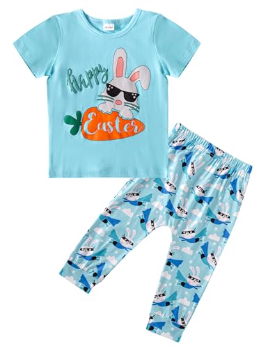 Image of Blue Rabbit Print Coordinated Outfit, 18-24 Months, Easter Gift Set for Toddlers