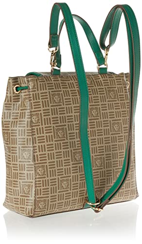 Anne Klein Flap Horsebit Logo Backpack, Cream-Brown/Ivy Green #TOP1