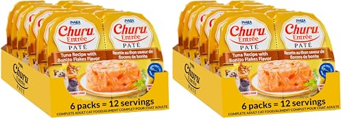 Image of INABA Churu Entree Pate for Cats, Grain-Free, High Protein & Moisture, Prebiotic Wet Cat Food, 1.23oz. per Serving, 12 Servings, Tuna Recipe with Bonito Flakes (Pack of 2)