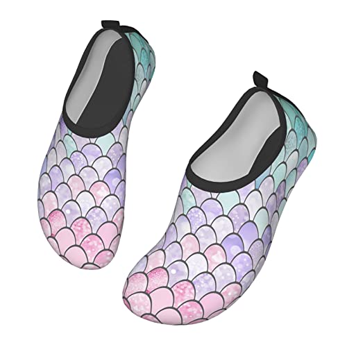 Womens Swim Shoes Mens Beach Shoes Mermaid Scales Pastel Pink Purple Aqua Teal Non-Slip Quick Dry Aqua Socks For Adults Swim Socks Sand Socks For Beach Essentials Volleyball #TOP12