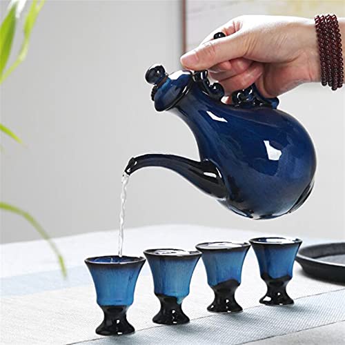 Rvvk Chinese Antique Wine Set, High-End Ceramic Set, Household Wine Jug X1, Wine Glass X10, Tray X1 #TOP2