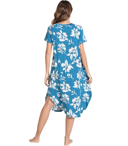Image of NACHILA Nightgowns for Women-Viscose Made from Bamboo, V Neck Sleepshirts Short Sleeve Sleepwear Cool Nightshirt