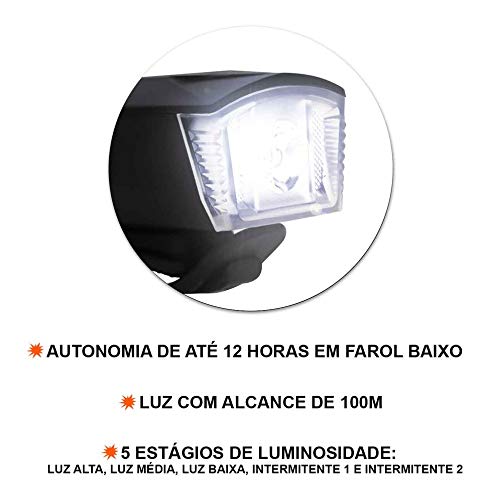 Farol Dianteiro Multilaser 190L com Buzina e Controle 1200mAh USB Preto - BI185