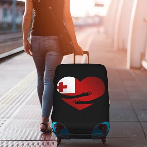 Travel Luggage Cover Tonga Flag Heart Fashion Washable Baggage Suitcase Protector Fit For Luggage X-Large 7
