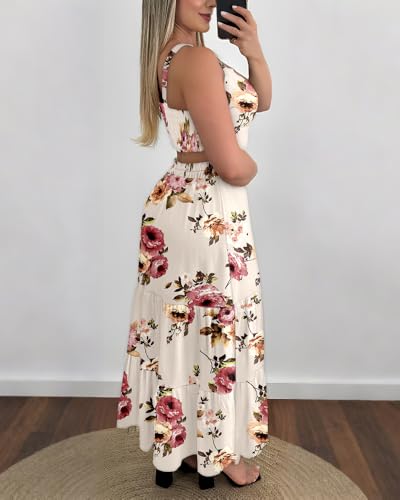 Image of CHICME Summer Dresses for Women 2026 Sleeveless Casual Boho Maxi Dress Square Neck Cut Out Floral A Line Dress