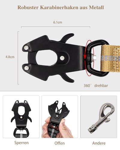 Furry friends Taktische Hundeleine, 1.3m-1.9m Bungee Reflektierend Hundeleine mit 2 Gepolsterten Griff, Starke Elastische Ruckdämpfer Führleine für Große, Mittleregroße Hunde, Coyote Braun