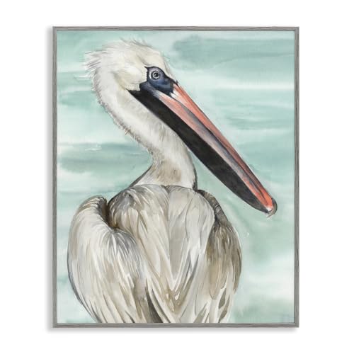 Coastal Pelican Watching Calm Water, 16 x 20 Inch Framed Giclée Print