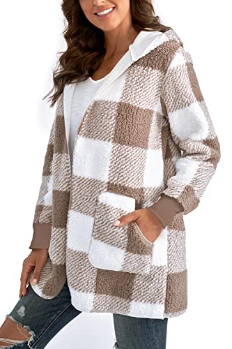 Yanekop Womens Fuzzy Fleece Jacket Fall Winter Faux Fur Coat Sherpa Jacket Open Front Cardigan Outerwear with Pockets4