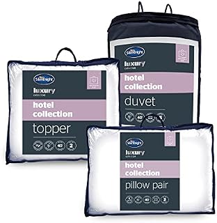 Silentnight Hotel Collection Complete Bed Set - Luxury Hotel Quality Pillows 2 Pack, Mattress Topper and 13.5 Tog Warm Duvet Luxuriously Soft, Silky and Machine Washable - Double Size