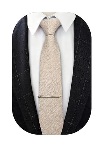 Image of Barry.Wang Skinny Ties for Men Cashmere Wool Blend Necktie with Tie Clip | Tie and Tie Clip Set, Cashmere Wool Blend, Textured Woven Stripe, 2.76 x 63 Inches, Extra Long Slim, Wedding Work Winter