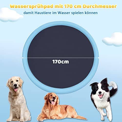 Hundepool, 170cm Sprinkler Matte Hund Splash Pad, Wasserspielmatte Hund Wassermatte, Verdickt rutschfest Planschbecken Hund, Hundeplanschbecken, Hundepool für GroßE, Sprühmatte für Haustiere