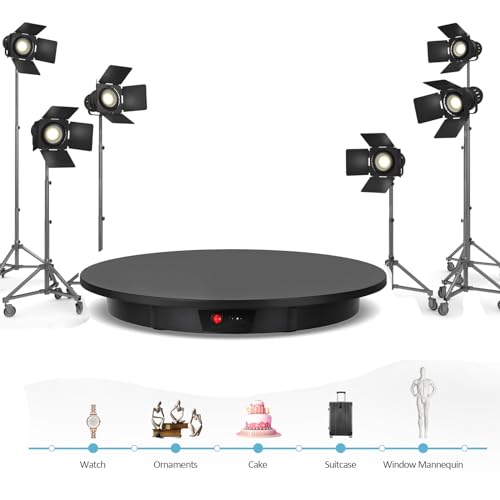 PUOSUO Motorized Rotating Display Stand, 23.7 inch / 330Lbs Load ,360 Degree Electric Rotating Turntable for Photography Products Display,Live Video Show,Remote Control Angle(Black)