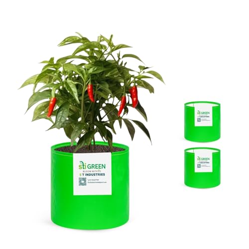Image of HDPE Grow Bags for Plants 6X6 Inch (Pack of 3) | 260 GSM Heavy Duty UV-Protected Round Green Colour Plant Bags for Terrace and Vegetable Gardening | Strong & Reusable|