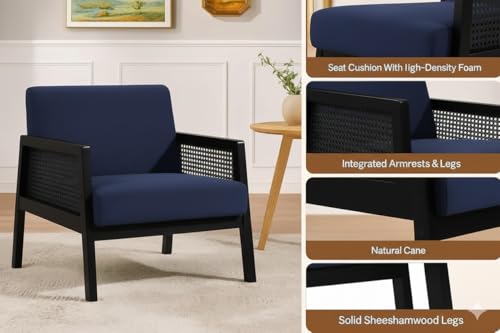Image of Solid Sheesham Wood Arm Chair with Cushion || Cane Chairs for Balcony || Wooden Armrest Chair Garden Chairs Outdoor & Indoor || Dining Chair for Living Room Furniture Bedroom Home Walnut Finish