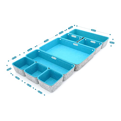 Image of Welaxy Minimalist Felt Desk Drawer Organizer 8pc Turquoise Storage Bins