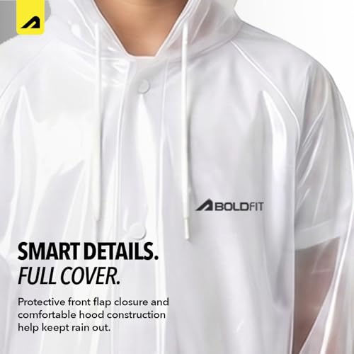 Image of Boldfit Raincoat for Kids Smart Back Long Raincoat with Hood Waterproof Rain Coat for Boys & Girls Lightweight School Poncho Jacket with Pockets & Buttons