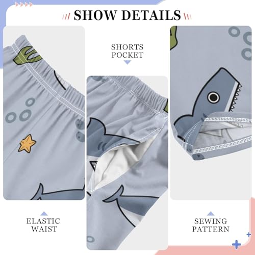 Shark Cartoon Boys Pants Boys Athletic Pants Long Pant for Boywith Pockets Wide-Leg Size 6-14Y4