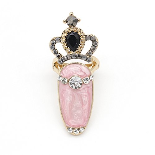 So Beauty Popular Fashion Crown Designs Ladies Girls Gorgeous Gold Mixed Metal Rhinestone Finger Tip Nail Rings#3