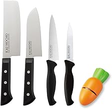 Kai Premium Kitchen Knife Set of 4, Stainless Steel Nakiri Knife, Santoku Knife, Utility Knife & Serrated Knife and Free Ceramic Knife Sharpener,