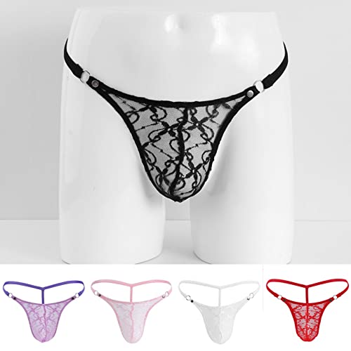 Men's Lace Thong with Mesh Drawstring Thong and Back4
