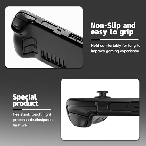 Image of bibuks Steam Deck /OLED Protective Case,Non-Slip Skin Protective Shell Accessories,Steam Deck Case with Kickstand ,2 Screen Protector, 4 Thumb Grip (Black)