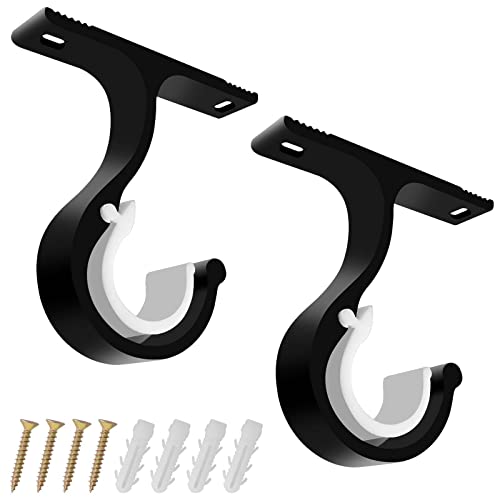 Colexy Lot de 2 Supports de Tringle à Rideau, Crochets à Draperie ø20-28mm Support de Tige de Fixation en Robuste en Alliage D'aluminium Support Tringle Penderie pour Rideau ou Armoire (Noir) Cover