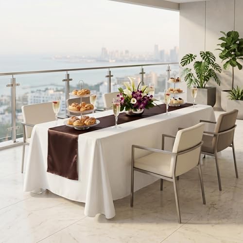 Restaurantware-Table Tek 12 x 108 Inch Table Runners, 10 Satin Long Runners - Machine Washable, Decorative, Dark Brown Polyester Party Runner, For Weddings And Events by Restaurantware - Used condition - Image 4