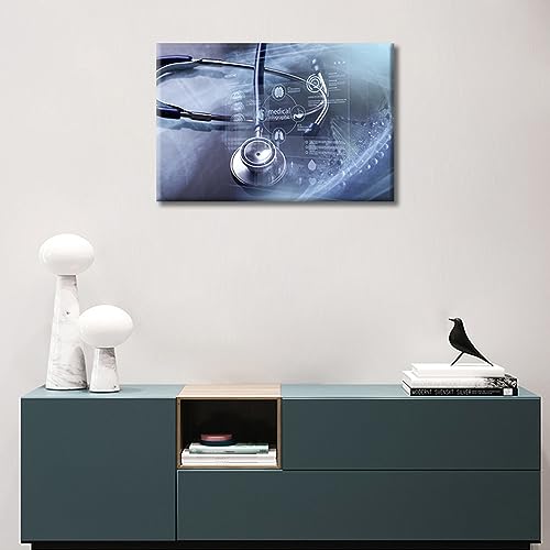 Image of 1 Panels Stethoscope and Medical Framed Wall Art Modern Medicine Cardiology Concept Posters & Prints Wall Art for Living Room Giclee Wooden Framed Gallery-Wrapped Ready to Hang (12 inch Wx18 H)