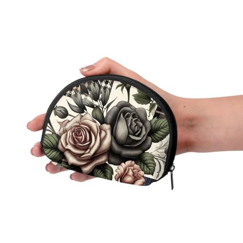 Portable Coin Purse Vintage-Roses-Plaid-Pattern Mini Zippered Money Pouch Card Holder3