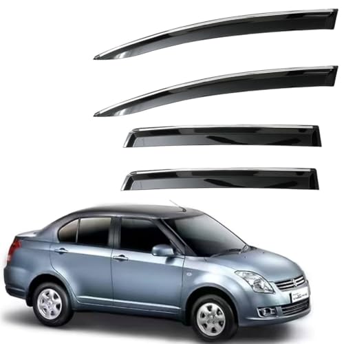 Image of CAR SAAZ Non-Breakable Smoke Door Visor for Swift Dzire Type 1 (2008-2012)| Sun, Rain Wind Deflector | Strip Side Door Rain Visor - Set of 4 Pcs